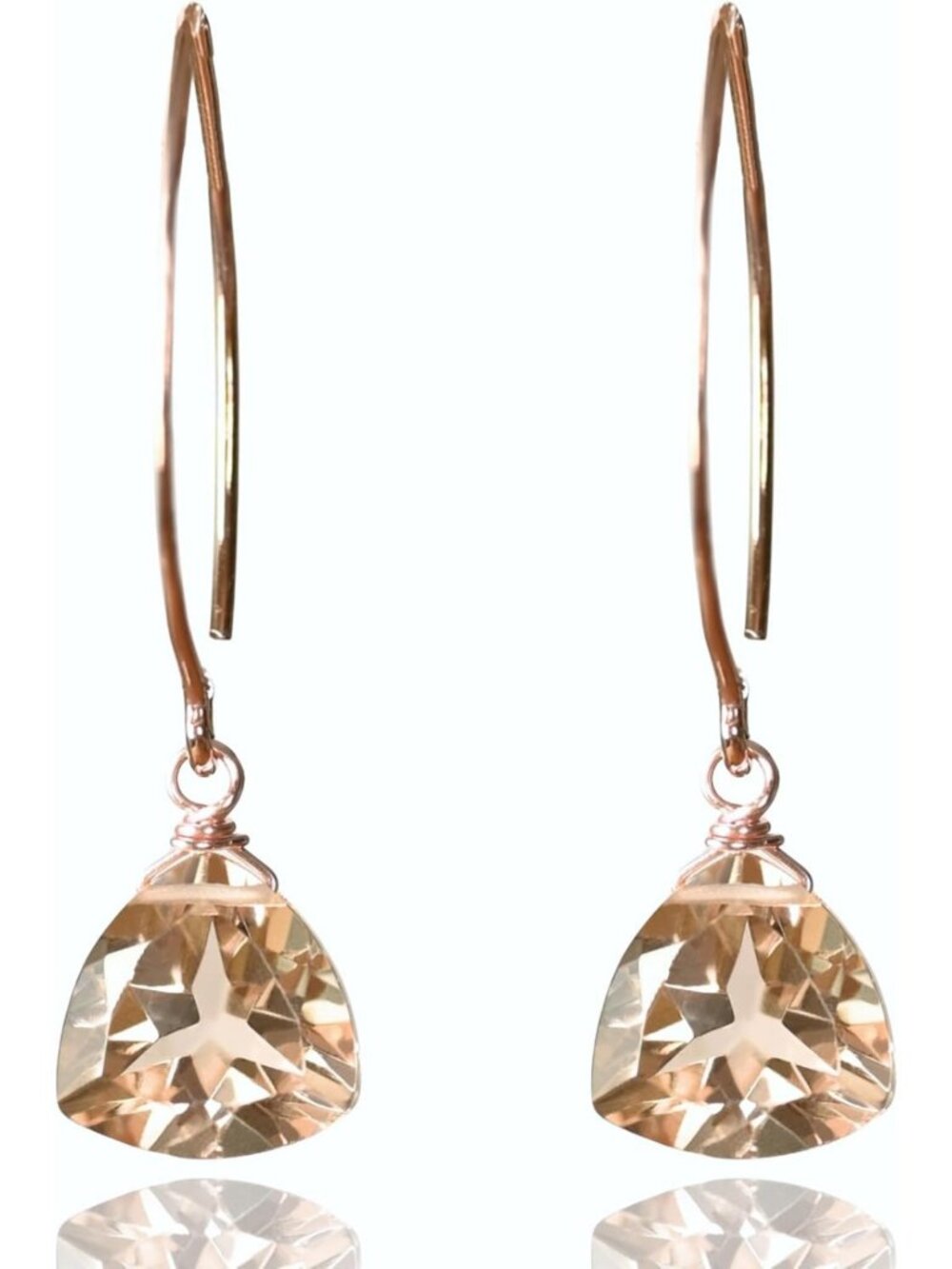 Elegant Rose Gold Rose Quartz Trillion Earrings in Sterling Silver - Chic